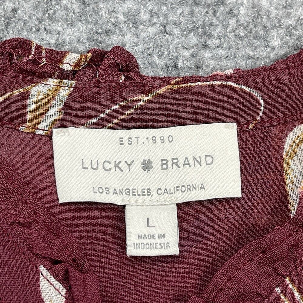 Lucky Brand Top Womens Large Floral Button Front Semi Sheer Ruffle Trim Blouse - Picture 6 of 10